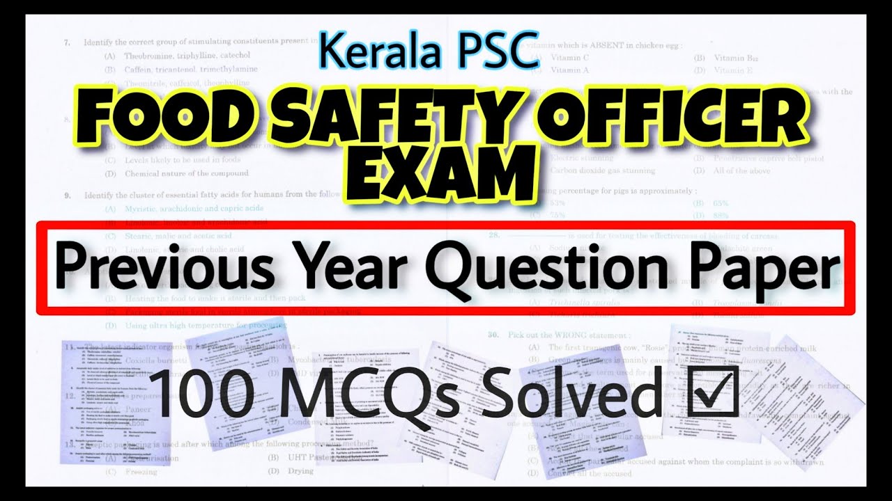 Food Safety Officer Exam previous year Question paper - Solved | Kerala PSC FSO Exam PYQs - 100 MCQ