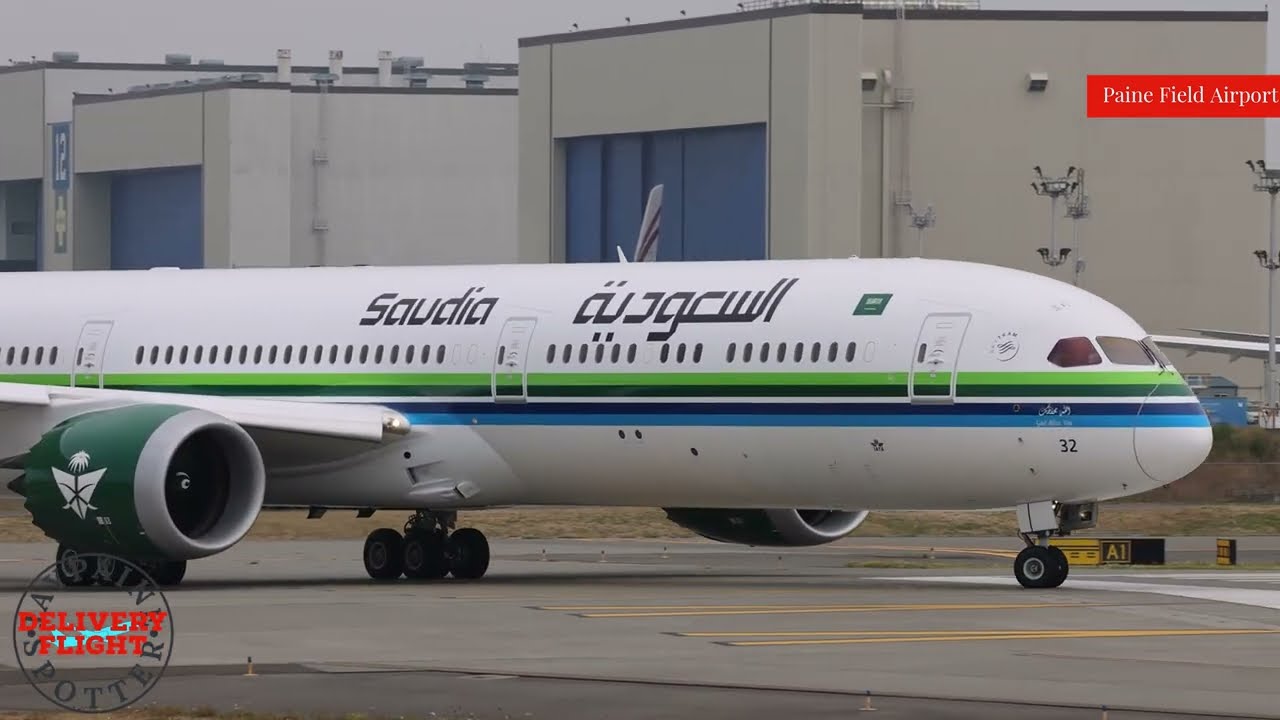 Saudia 787-10 (Retro Livery) Delivery Flight Takeoff From PAE To JED. Includes Engine Start Up.