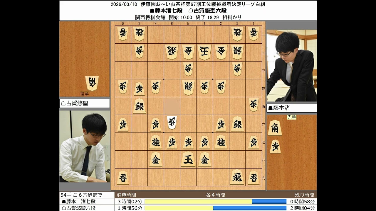 【将棋】藤本渚七段 古賀悠聖六段 20260310【棋譜】