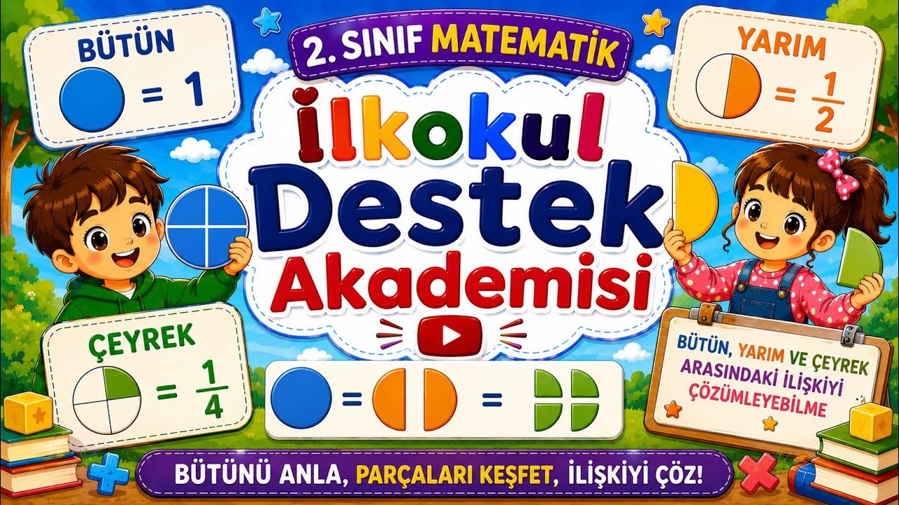 2.Sınıf Matematik=Bütün, Yarım ve Çeyrek arasındaki ilişkiyi çözümleyebilme