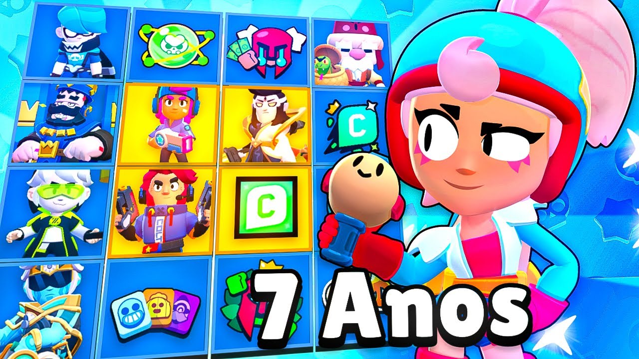 TOUR PELA MINHA CONTA DE 7 ANOS NO BRAWL STARS!🤩 (pin da Matcherino, todas as Skins e ++)