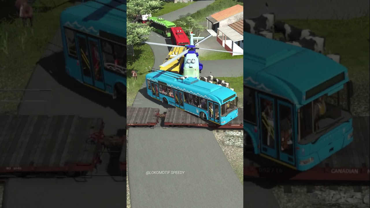 Kereta Api Lewat Di depan Helicopter Di Kejar Bus Tayo #railtrack #railway #railroad #train #trains