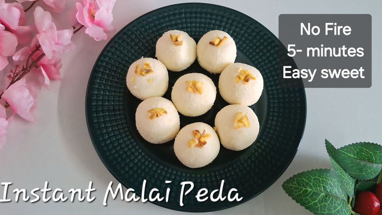 5 minutes sweet recipe without cooking/Easy malai peda recipe/no bake sweet recipe #firelesscooking