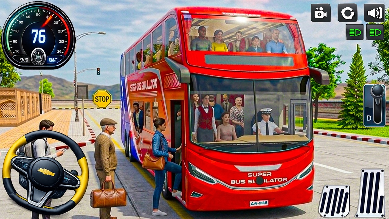 Вождение общественного автобуса 3D: испытание по посадке и высадке пассажиров в городе — игра про...