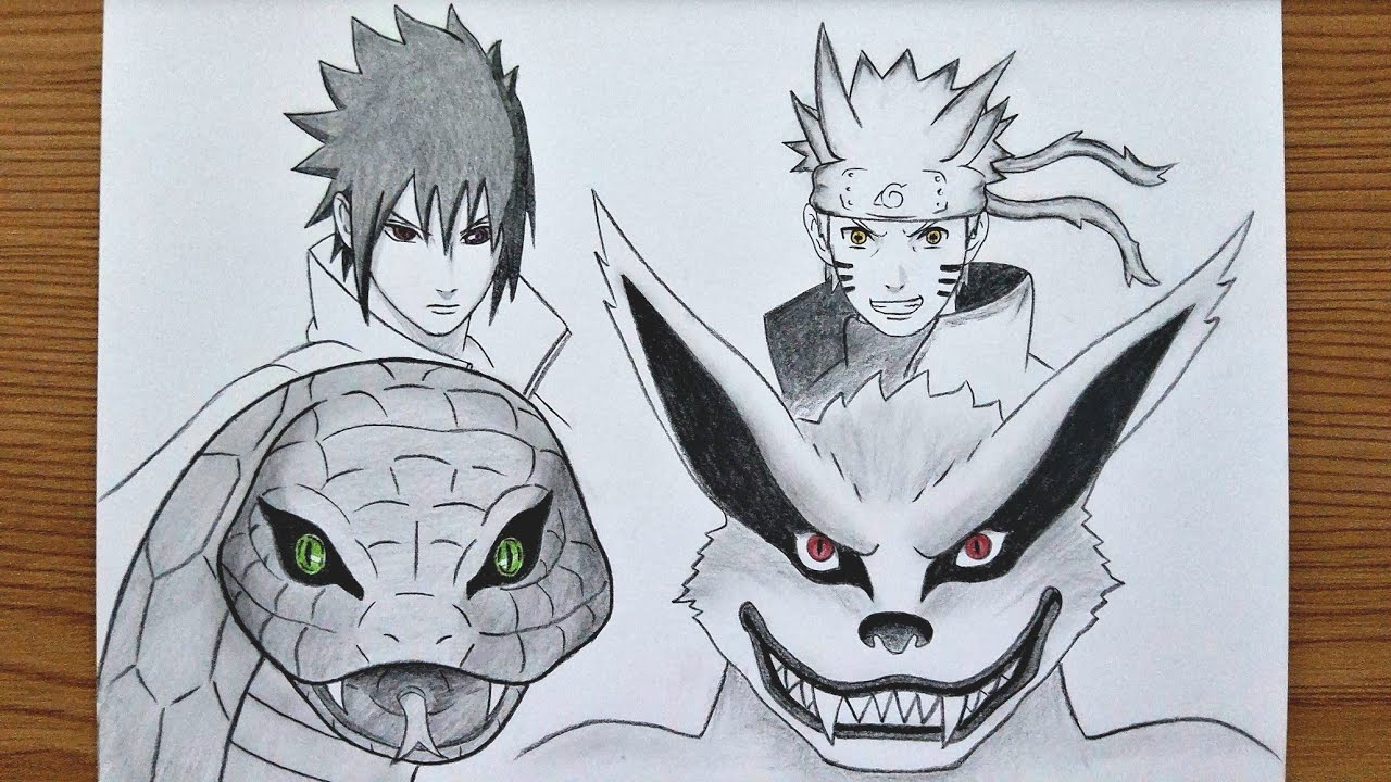 How To Draw Sasuke Rinnegan & Naruto Six Paths With Manda And Kurama || Epic Pencil Drawing