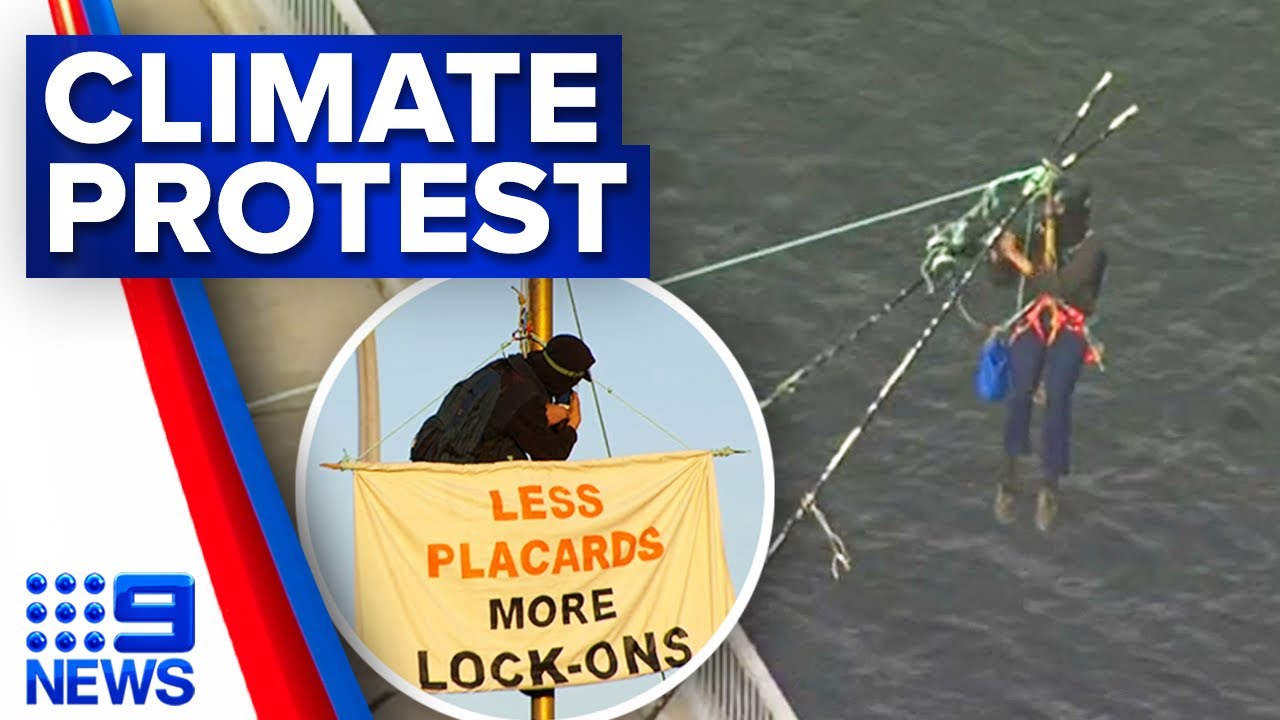 Climate protest disrupts traffic in Sydney, causing 'significant delays' | 9 News Australia