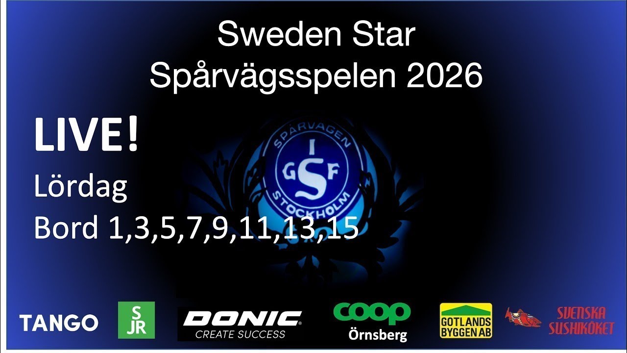LIVE | L&ouml;rdag | Bord 1,3,5,9,11,13,15 | Sweden Star Sp&aring;rv&auml;gsspelen 2026
