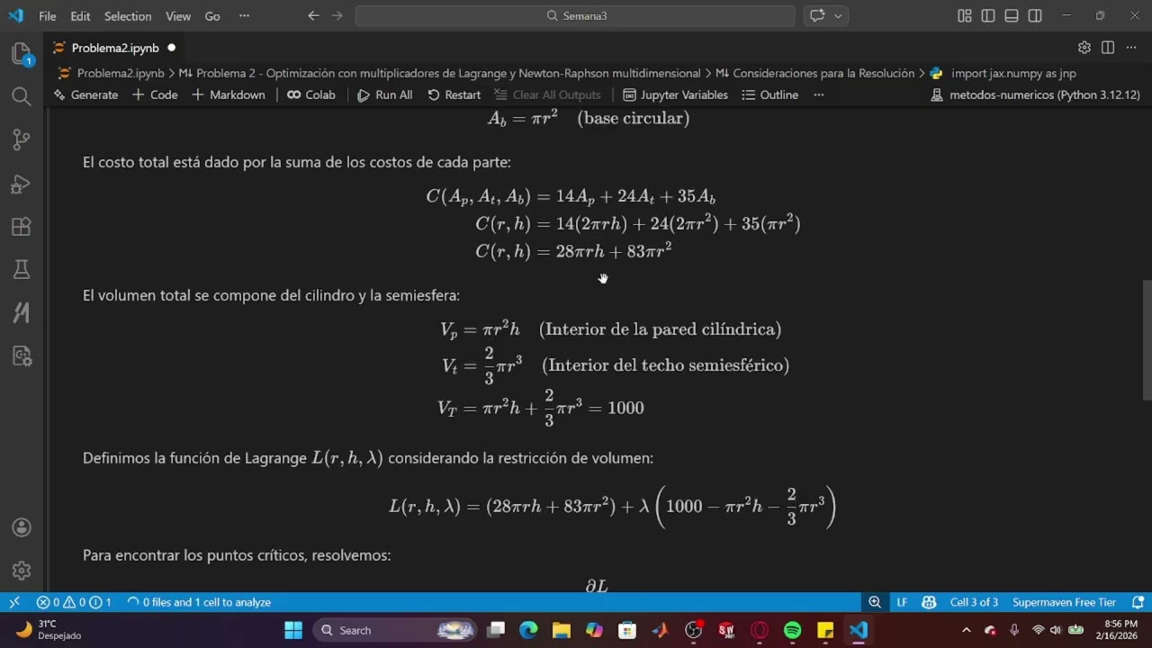 Problema 2: Solución con multiplicadores de Lagrange y Newton-Raphson multidimensional