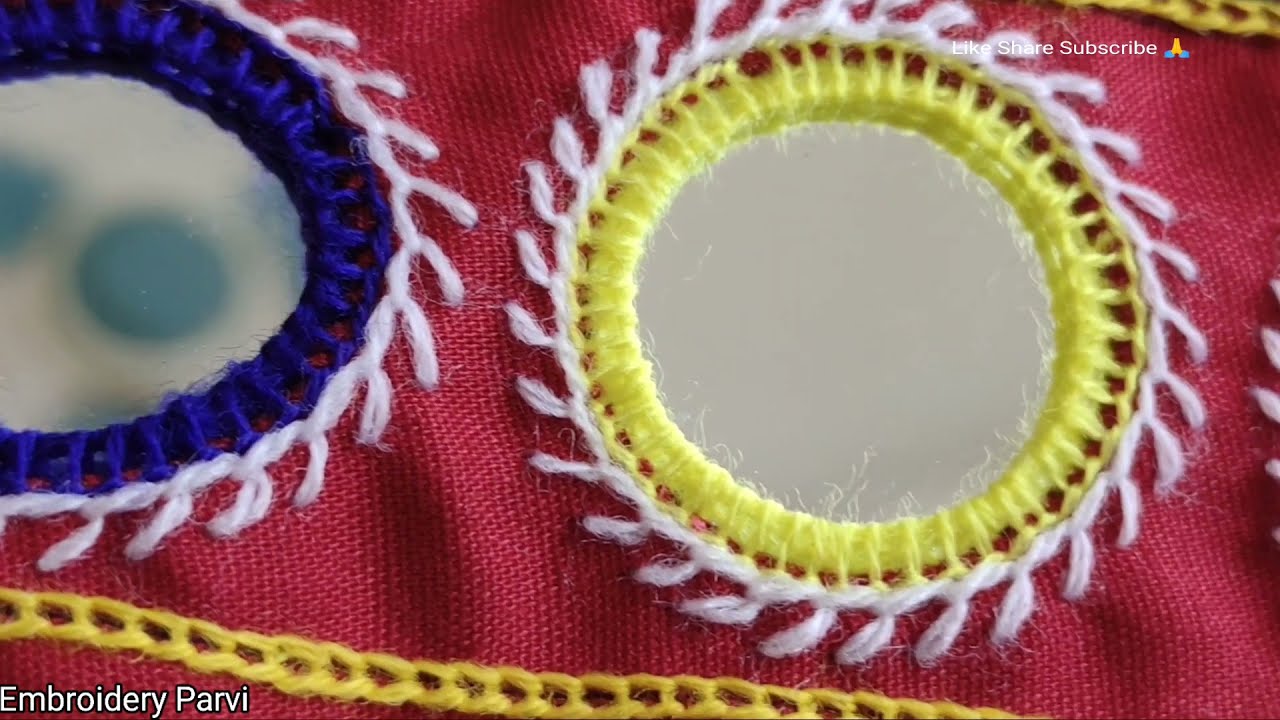 New Mirror Work Design|Easy Method Stitching Tutorial|Hand Embroidery|ખૂબ સરળરીતે આભલા ભરતકામ શીખો