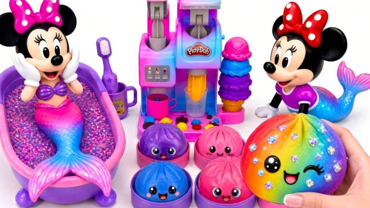 Minnie Mouse 2026🎀 Set Unboxing Mermaid Bath & Rainbow Dumpling Play Doh Ice Cream Disney ASMR