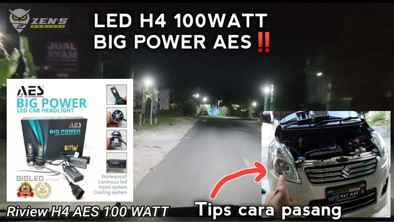 LED AES 100 WATT SOKET H4‼️Headlamp ada payung topi nya ini solusinya