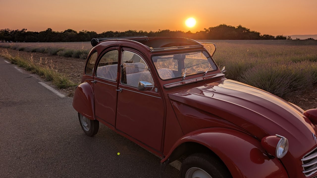 Come for a sunset drive through the Provence lavender fields , in Fifi the 2CV