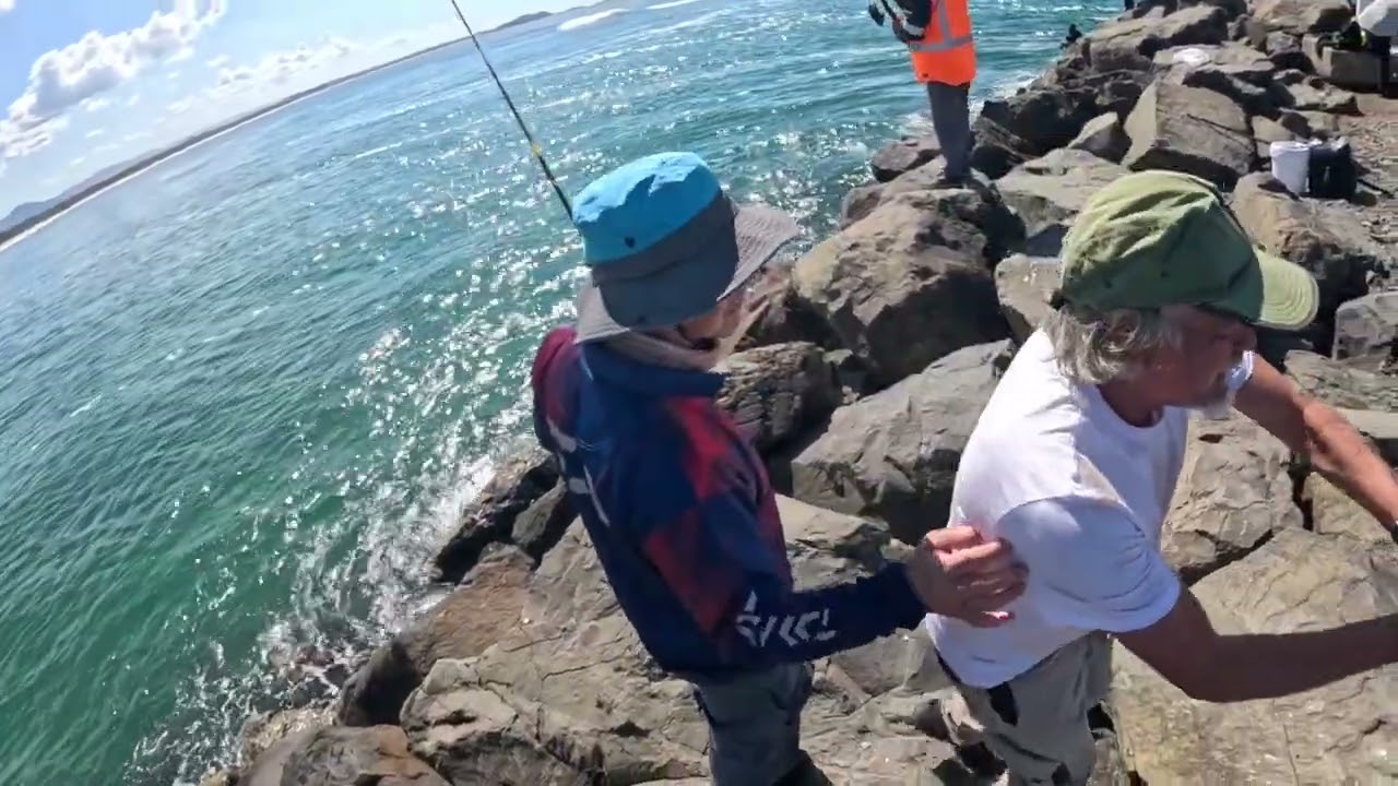Land  based fishing lights rod  with big salmon windang  breakwater## @Saturday fishing with friend