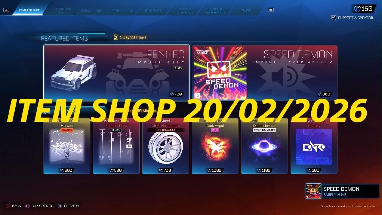 Rocket League ITEM SHOP 20/02/2026 - BLACK FENNEC