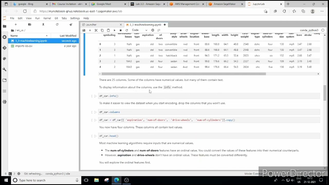 3. AWS Machine Learning Foundation Course (AWS Lab 3.3 Amazon Sagemaker Encoding Categorical Data)
