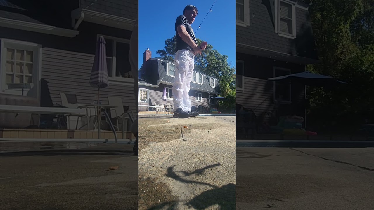 White pants and Nike air max 2017 in the pool