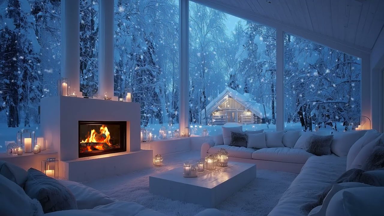 (No Ads) Gentle Morning Piano and Fireplace Sounds for Calm Winter Productivity