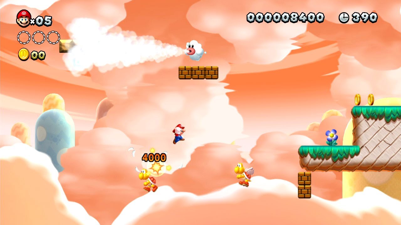 New Super Mario Bros. U -- Do the Paratroopa Hop in Snaking above Mist Valley