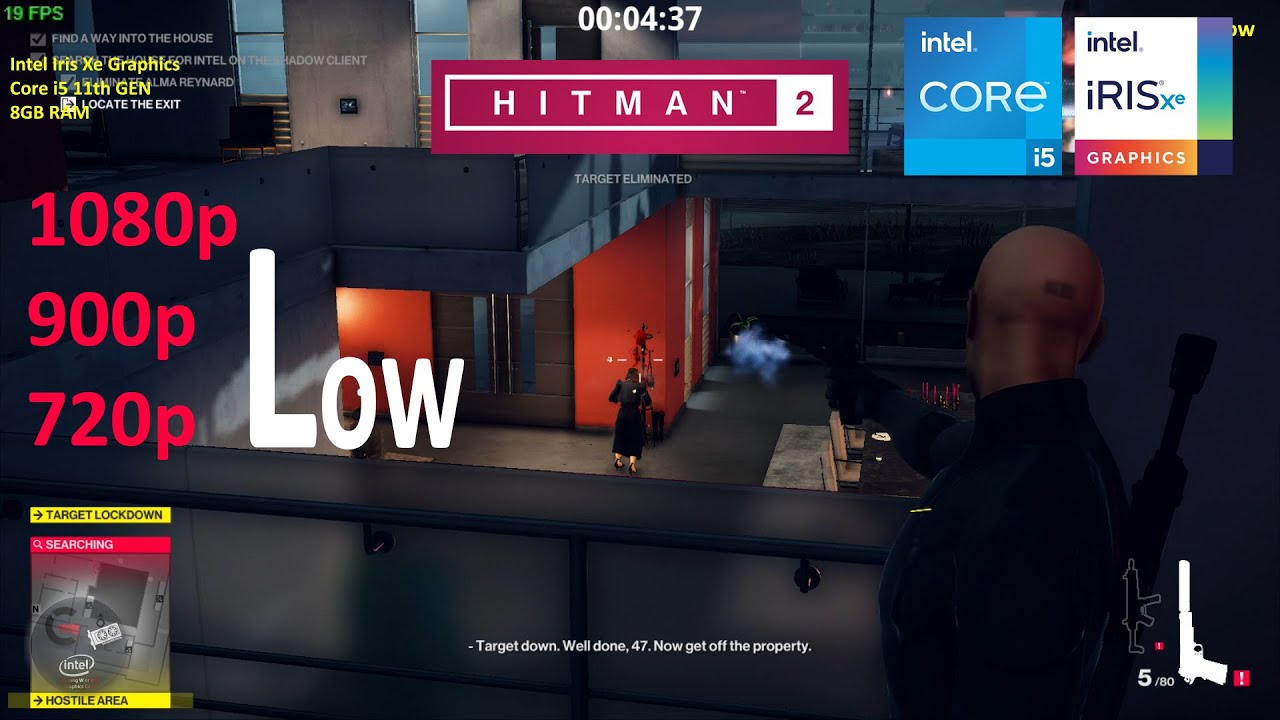 Hitman 2 on Intel Iris Xe Graphic | 1080p, 900p, 720p Low Setting Gameplay