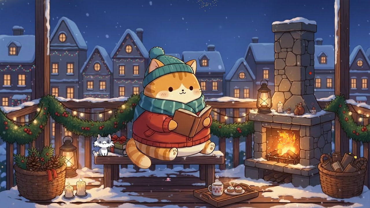 Winter Balcony Reading 🏘️🔥 Relaxing Lofi Beats for Deep Sleep, Study & Fireplace Ambience