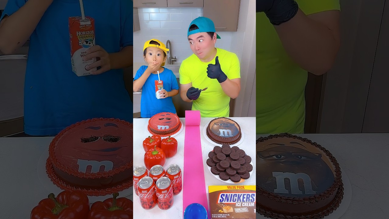 M&M's red foods vs chocolate foods ice cream challenge!🍨 #funny #shorts by Ethan Funny Family