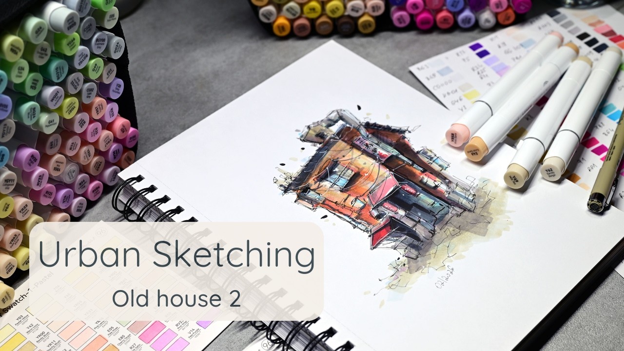 Urban Sketching House with Ohuhu Markers ✨ ASMR Drawing & Sketching Process