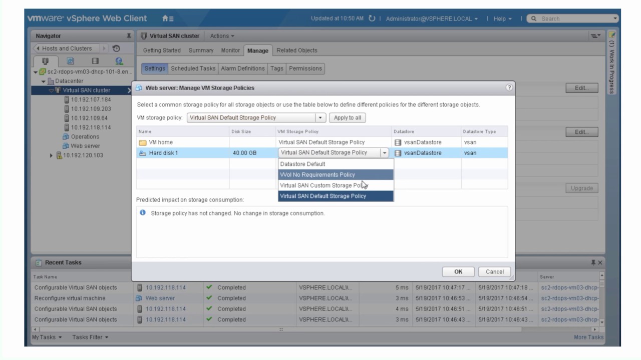 Working with Virtual SAN Storage Policies