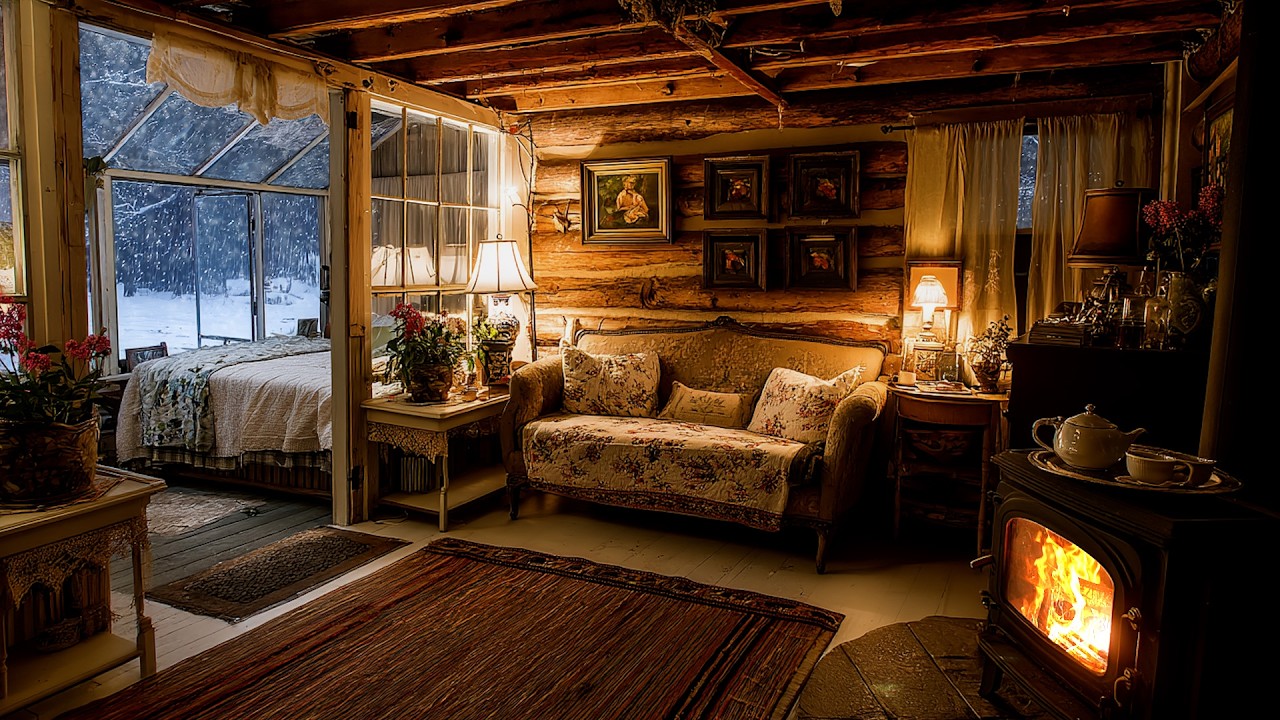 🔴A Lonely Cabin Hidden in Heavy Snowfall | Crackling Fireplace Sounds for Sleep and Rest ❄️🔥