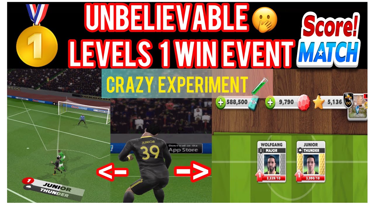 UNBELIEVABLE levels 1 WIN EVENT gold medal 🥇 CRAZY EXPERIMENT 🧪in score match game⚽️🎮 #scorematch