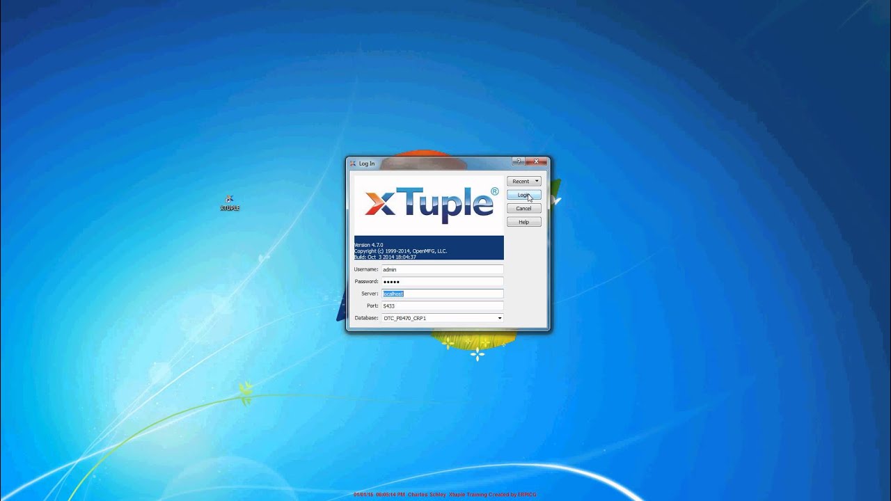 Xtuple 100 Logging into Xtuple