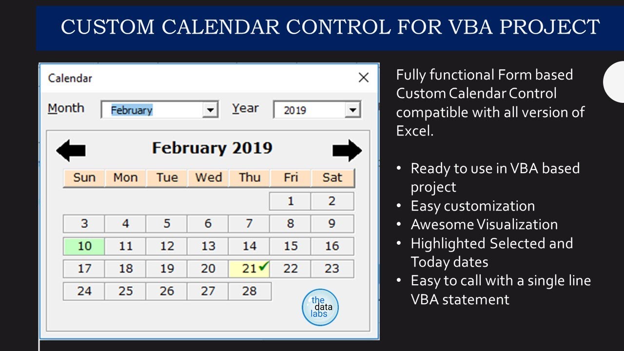 Custom Calendar for Excel Automation with Source Code