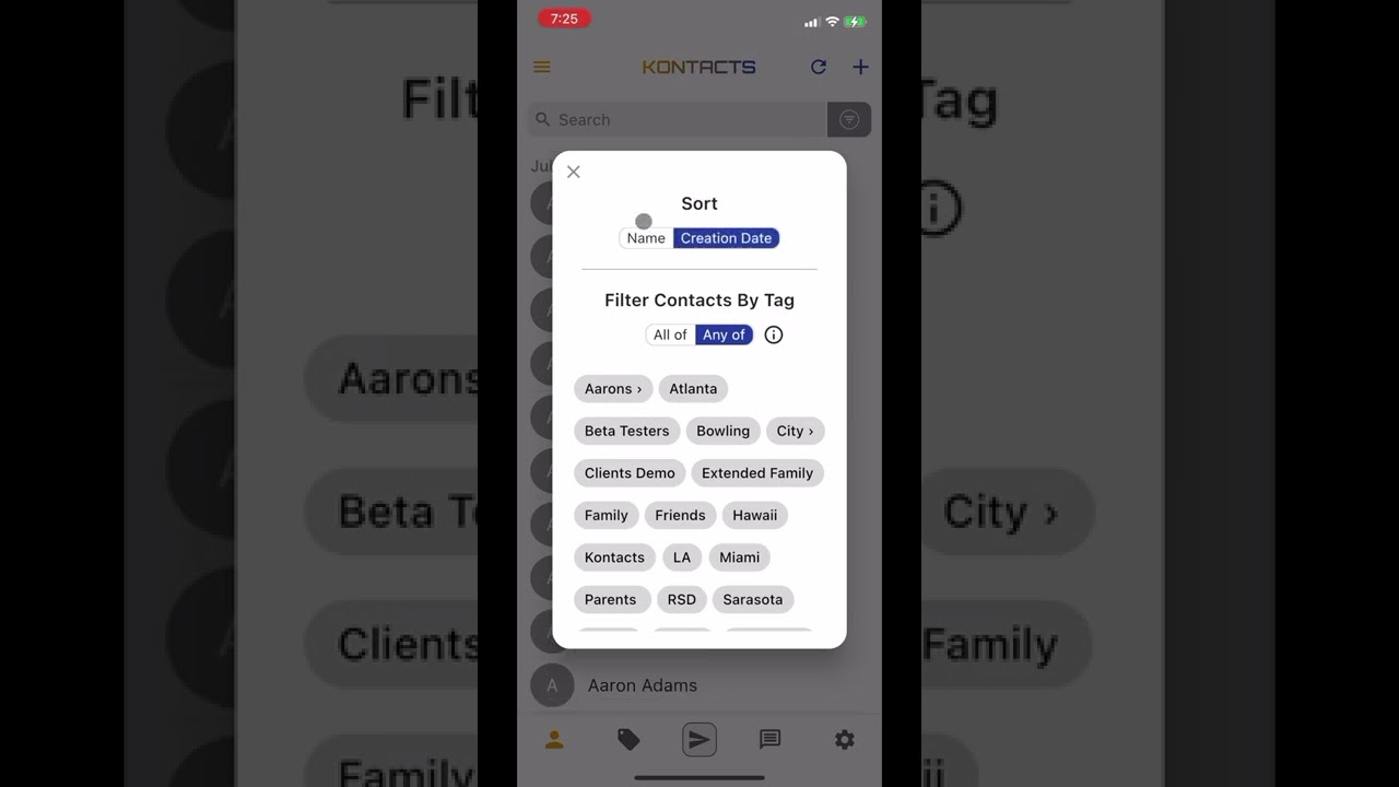 date sort & contact details screen