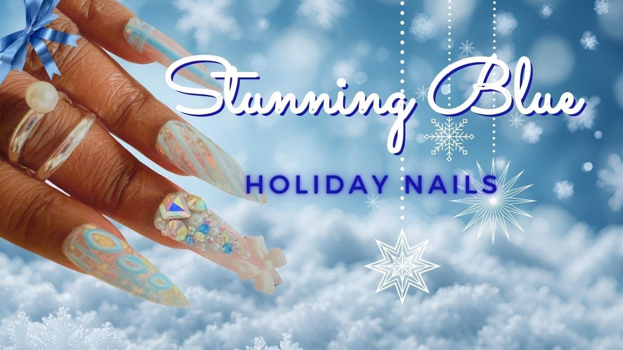 Winter Wonderland: Stunning Blue Holiday Gel Nail Art