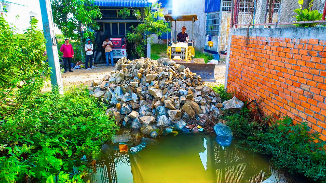 First Start​ Amazing Project!! Landfill Delete Flooded Area By Skills Dozer Moving Stone Soil