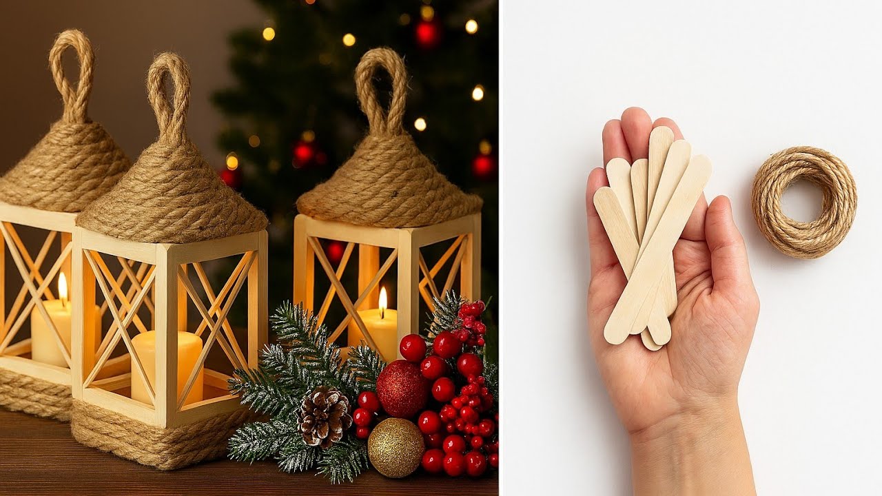 A beautiful Christmas lantern made from popsicle sticks - a very easy Christmas craft tutorial.