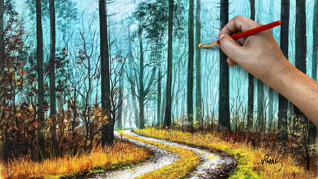 Landscape Painting I Woods I Acrylic Painting Process I Drawing Lessons I Satisfying Relaxing