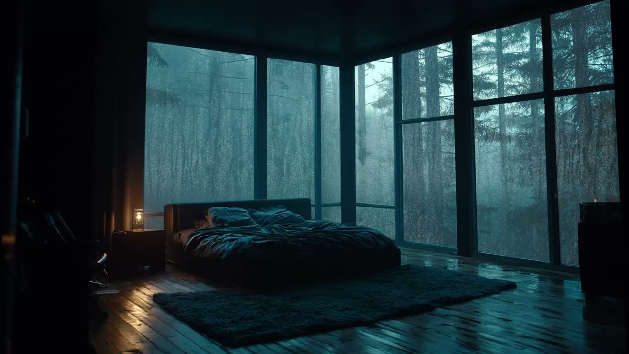 Rain on Window in a Forest Bedroom - Soothing Nature Ambience for Sleeping and Study Time