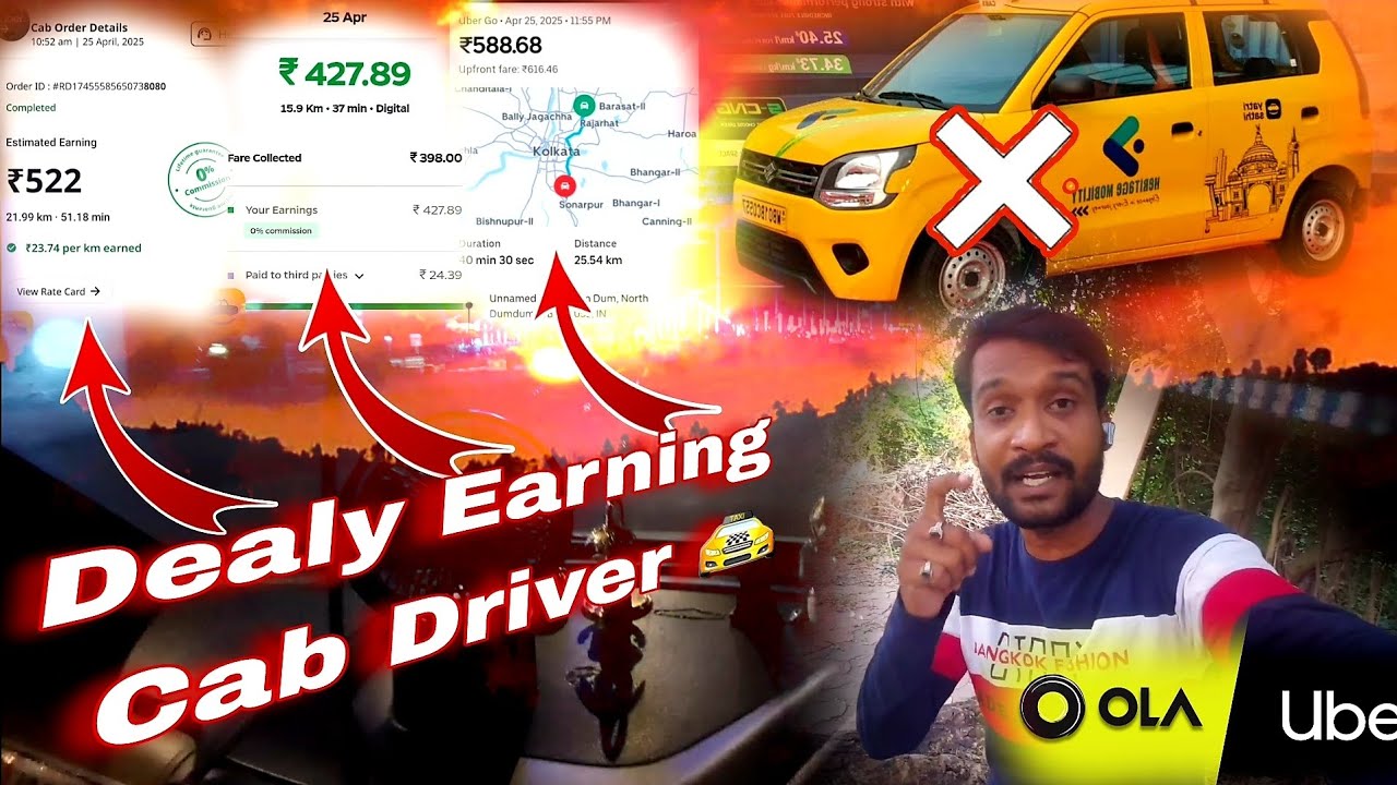 Dealy Earning Cab Driver 🚖 - Ola Uber income Kolkata | heritage Cab yatrisathi | Biker Boy Samir