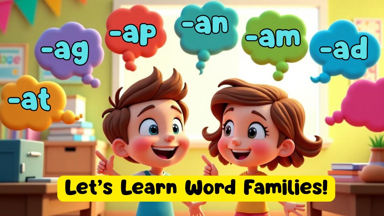 Learn Word Families for Kids | -at, -ap, -an, -am, -ad, -ag Words | Fun Phonics Practice!
