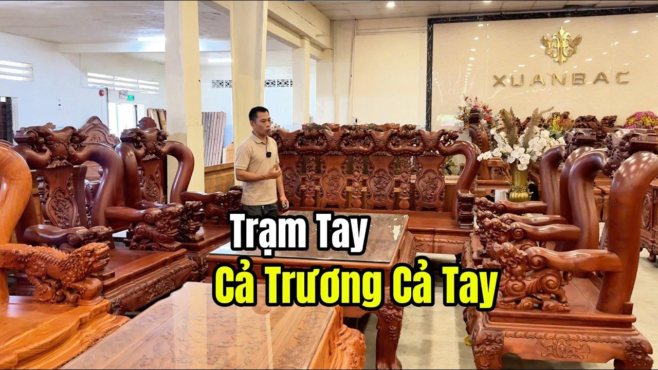Bộ Bàn Ghế Phòng Khách $40m2- 45m2 / Bộ Bàn Ghế Minh Quốc Đào Tay Nghê Cột 14 10 Món Gỗ Hương Đá