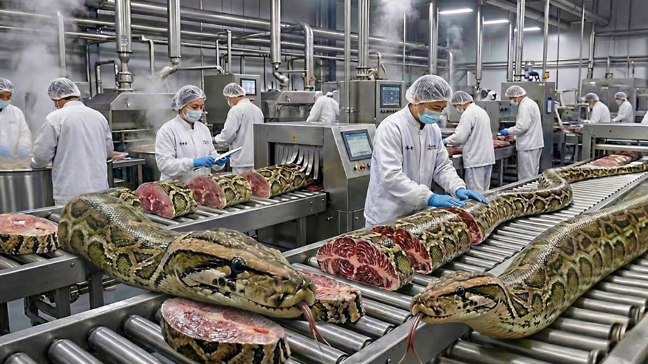 Inside the TITAN FACTORY: Processing Giant Burmese Python Meat (Billion-Dollar Industry)