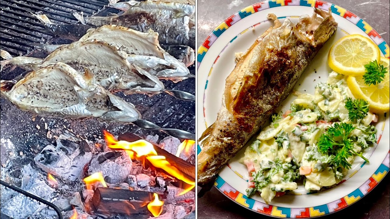 Forelle knusprig und saftig, Steckerlfisch