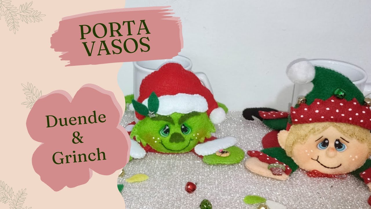 Como hacer PORTA VASOS DUENDE y GRINCH paso a paso | MOLDES GRATIS