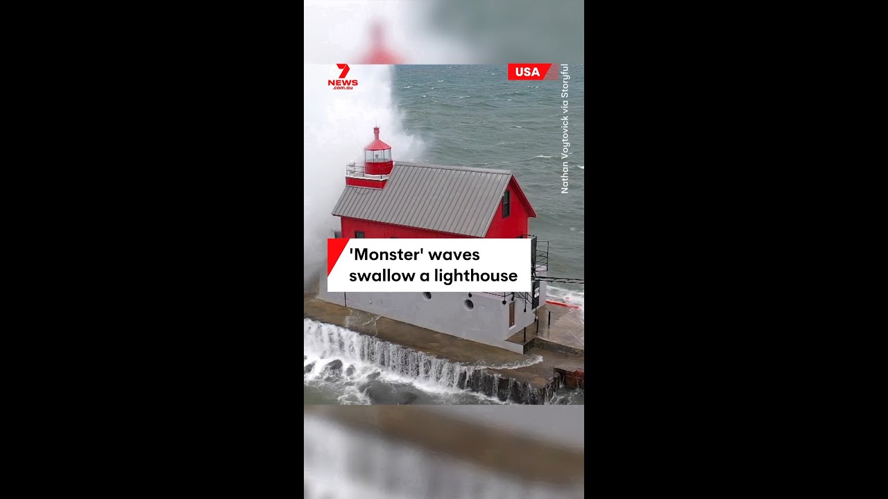 'Monster' waves swallow a lighthouse