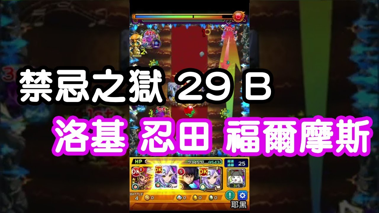 怪物彈珠 - 禁忌之獄 29 B｜初見通關紀錄 with 洛基 忍田 福爾摩斯