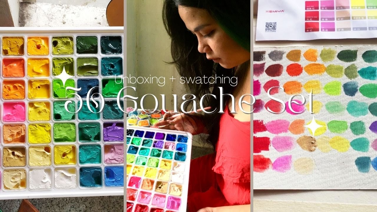 Unboxing Miya Himi Jelly Gouache 56 Colors Set 🎀Color Swatching