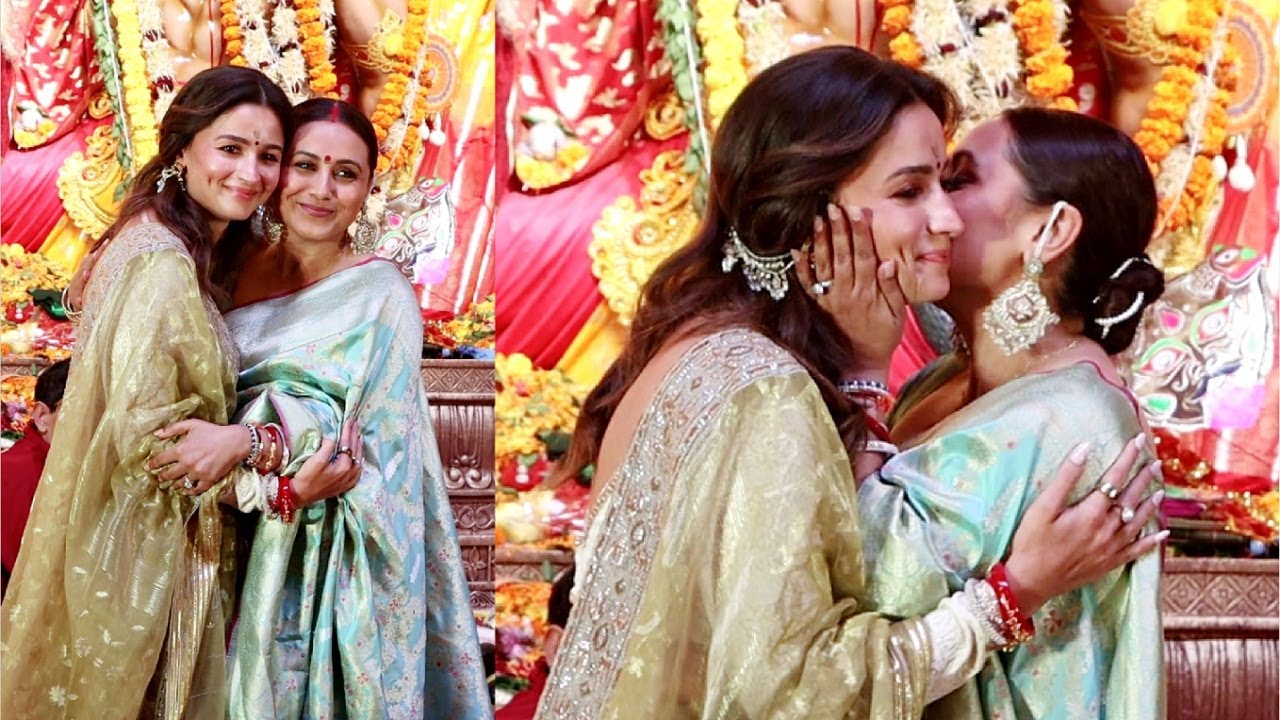 Alia Bhatt Warm Welcome By Rani Mukherjee At Kajol Durga Puja 2025