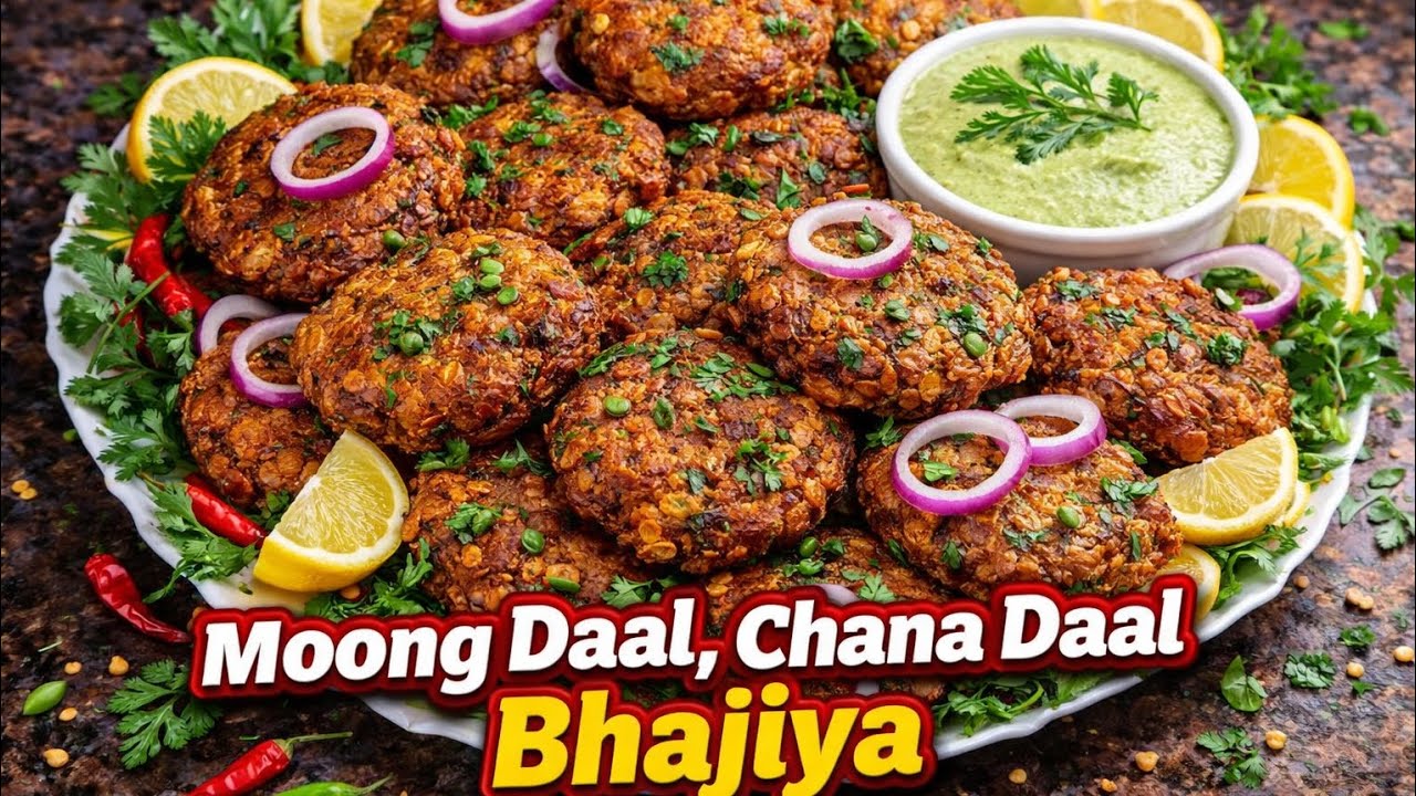 Moong Daal Chana Daal Crispy Bhajiye ||Ramzan Iftar Time Special #Easy#Recipe😋