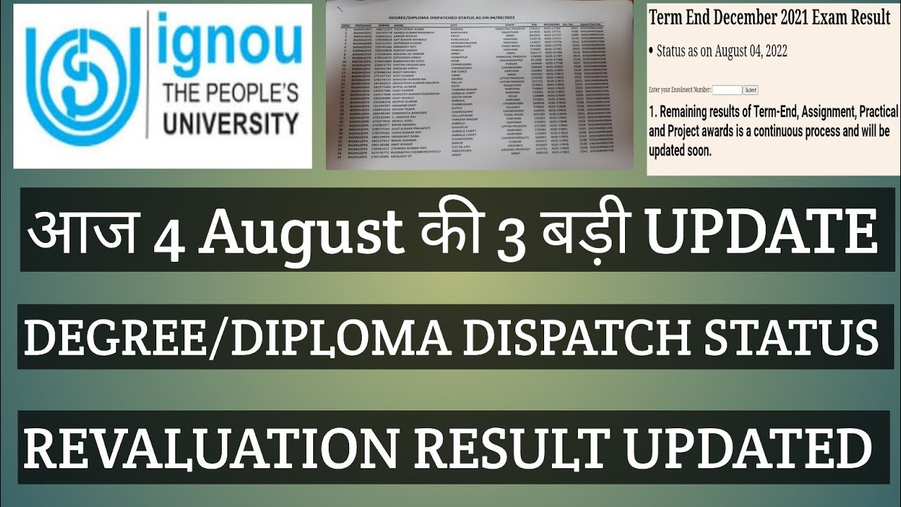 IGNOU 4 AUGUST 2022 की 3 बड़ी UPDATE DEGREE DIPLOMA DISPATCH STATUS UPDATED