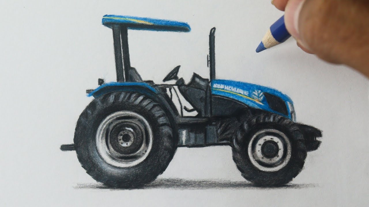 Como desenhar um Trator New Holland TL5 esboço e pintura PASSO A PASSO narrado